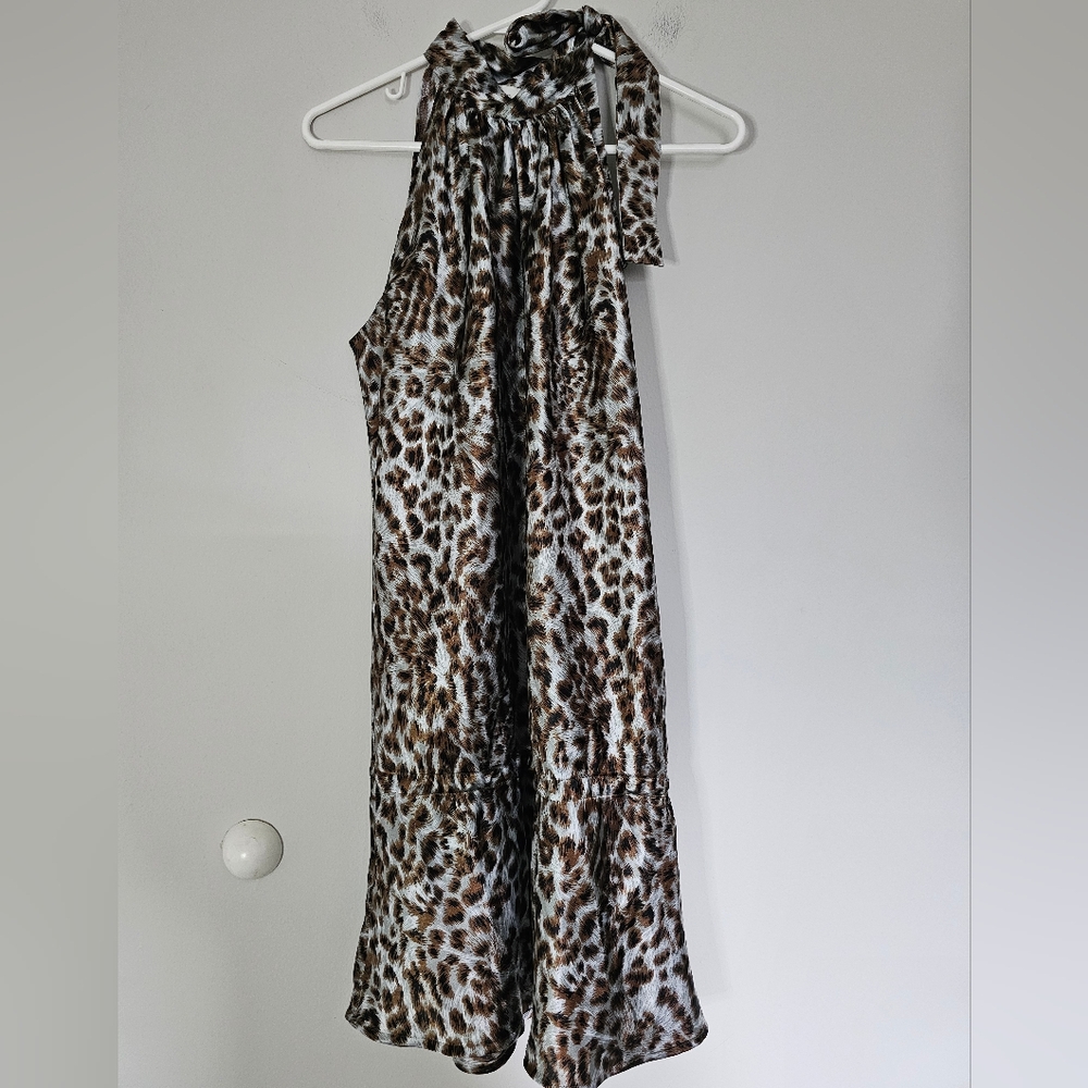 Veronica M Cheetah Print Halter Dress Side Tie Neck Women's Sz M